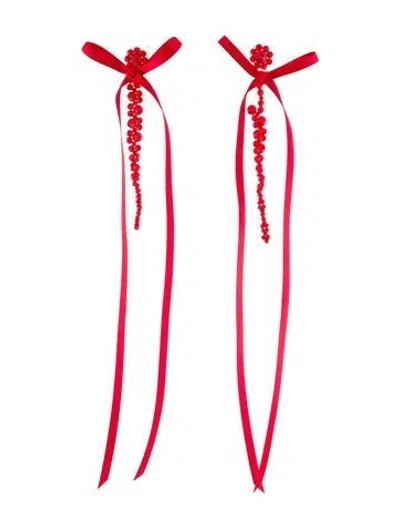 Pre-owned Simone Rocha Bow Ribbon Drip Earrings In Red