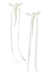 Simone Rocha Bow Ribbon Imitation Pearl Drop Earrings In Pearl/ Ivory