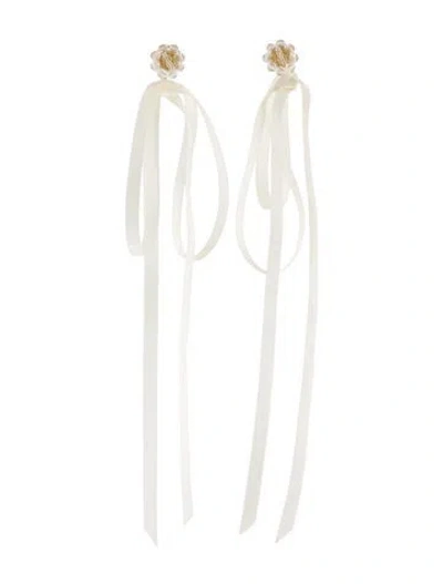 Pre-owned Simone Rocha Bow Ribbon Stud Earrings In White