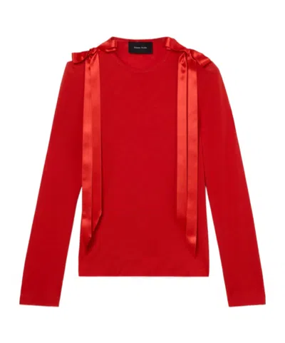 Simone Rocha Bow Ribbon Tail Long Sleeve T-shirt In Red