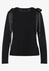 Simone Rocha Womens Black Bow-ribbon Long-sleeves Woven T-shirt In Black