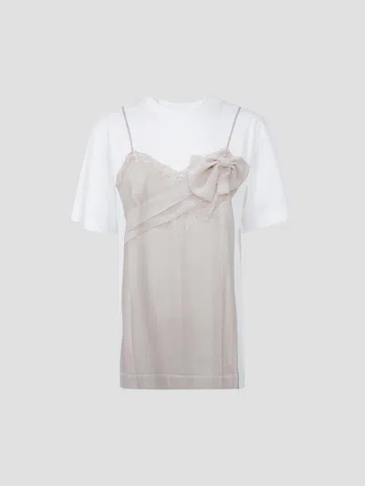 Simone Rocha Bow Sash Mini Slip Dress With Trompe L'œil T-shirt Layer In Multi