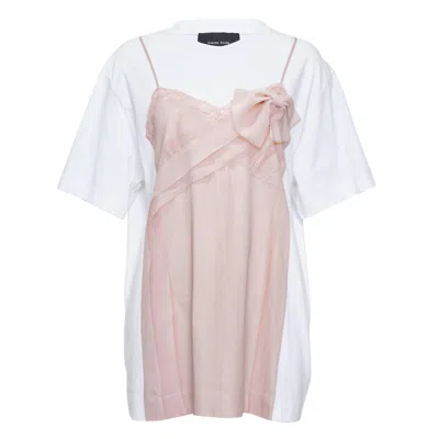 Simone Rocha Bow Sash Slip Dress Trompe L'oeil Tee In Pink