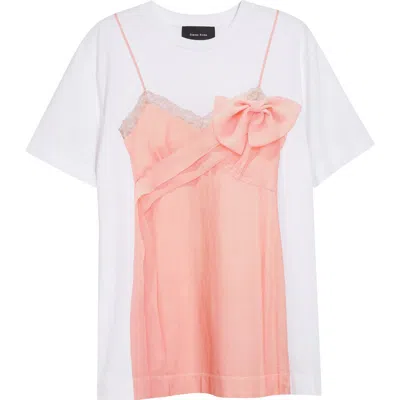 Simone Rocha Bow Sash Slip Dress Trompe Loeil Print T-shirt In White