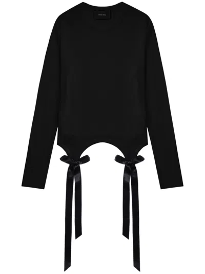 Simone Rocha Bow-detailed Lyocell-jersey T-shirt In Black