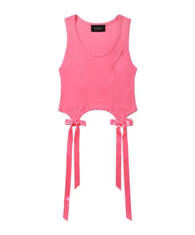 Simone Rocha Bow Tail Easy Tank In Bright Pink