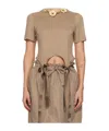 Simone Rocha Tan Bow Tail Easy T-shirt In Brown