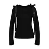 Simone Rocha Fitted Black Long-sleeve Top With Satin Ribbon Accents In Black