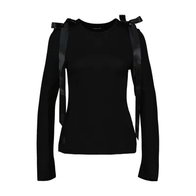 Simone Rocha Fitted Black Long-sleeve Top With Satin Ribbon Accents