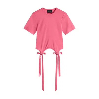 Simone Rocha Slim-fit Round-neck T-shirt With A Bow Detail In Pink