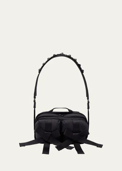 Simone Rocha Bow Zip Bum Crossbody Bag In Black Pearl