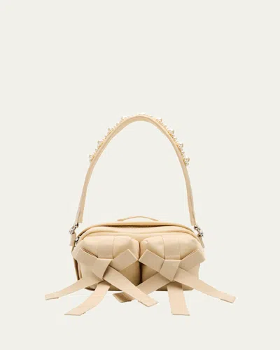 Simone Rocha Bow Zip Bum Crossbody Bag In Stone Pearl
