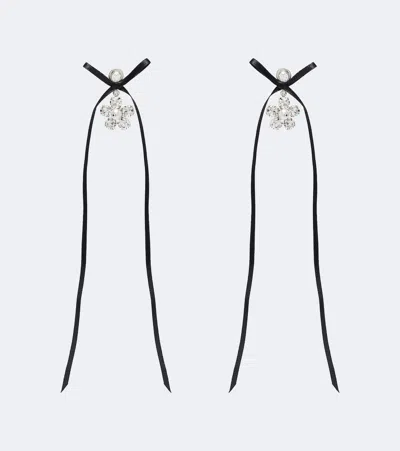 Simone Rocha Bow-detail Crystal-embellished Drop Earrings In Schwarz