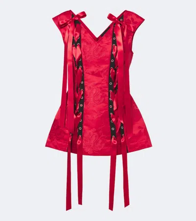 Simone Rocha Bow-detail Floral Brocade Top In Red