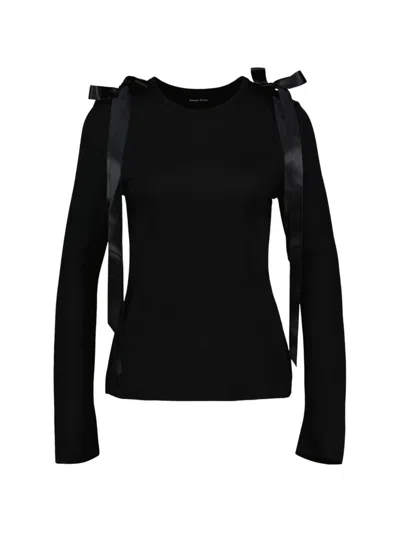 Simone Rocha Bow-detail Long-sleeve Top In Black