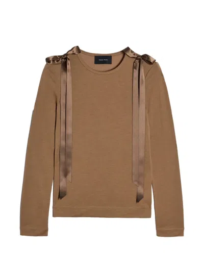 Simone Rocha Bow-detail Long-sleeve T-shirt In Brown