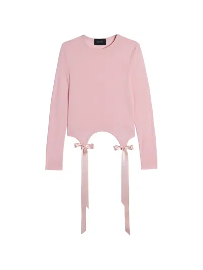 Simone Rocha Bow-detail Cutout T-shirt In Pink