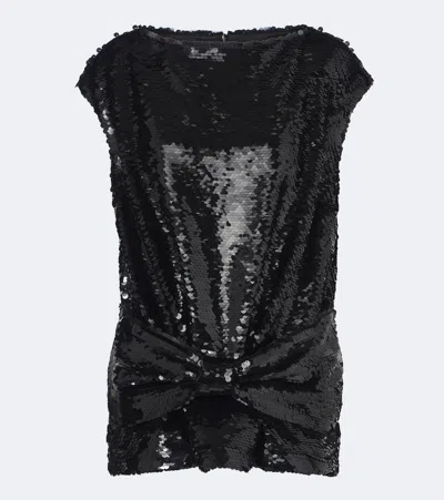 Simone Rocha Bow-detail Sequin-embellished Mesh Blouse In Black