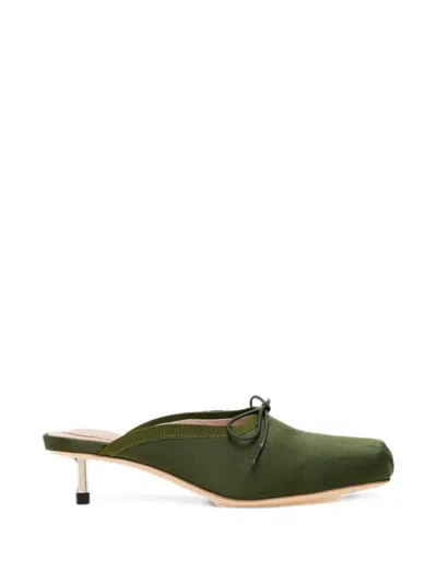 Simone Rocha Pointe Bow-detailed Satin Pumps In Green