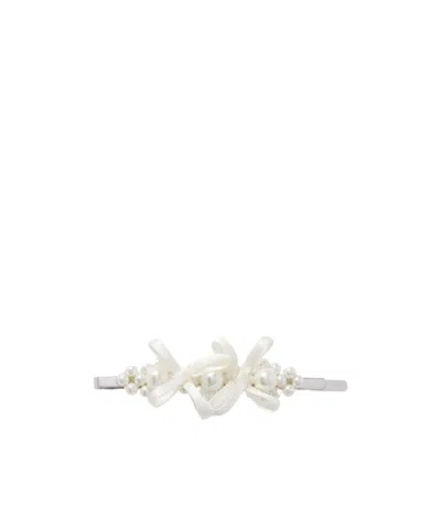 Simone Rocha Bow-detailed Silver-tone Faux Pearl Hair Clip In Neutral