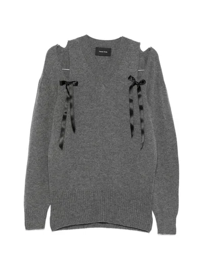 Simone Rocha Bow-embellished Cold-shoulder Sweater In Grey