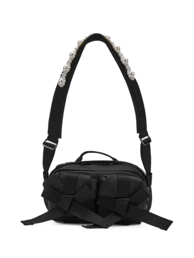 Simone Rocha Bow-embellished Faux-pearl Shoulder Bag In Purple