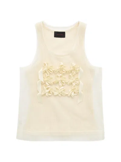 Simone Rocha Bow-embellished Ribbed Top In Neutral