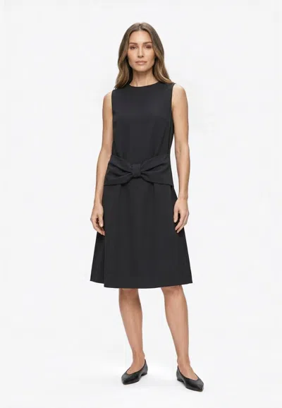 Simone Rocha Boxy Peplum Midi Dress With Oversized Bow In Black