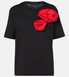 Simone Rocha Boy Floral-appliqué Cotton T-shirt In Black/red