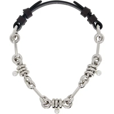 Simone Rocha Bridle Stacked Link Faux-pearl Chain Necklace In Palladium/pearl/choc