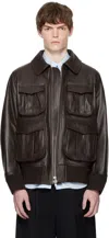 Simone Rocha Brown Oversized Multi Pocket Aviator Leather Jacket In Brown