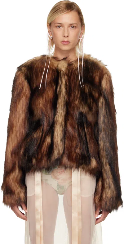 Simone Rocha Brown Sculpted Faux Fur Fray Jacket