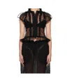 Simone Rocha Black Sheer Puff Sleeve Multi Ruffle Frill Shirt In Black