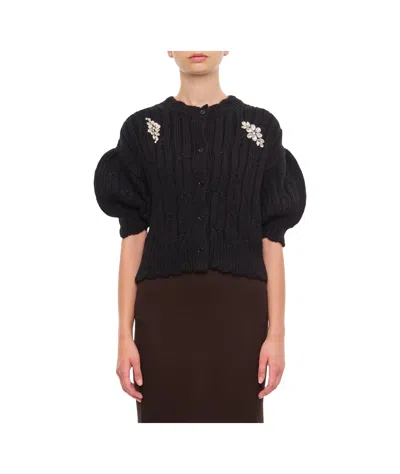 Simone Rocha Bubble Sleeve Knitted Cardigan In Black