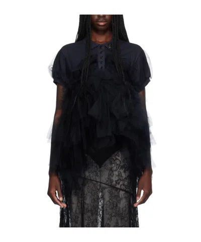 Simone Rocha Bubble Sleeve Polo Shirt In Black