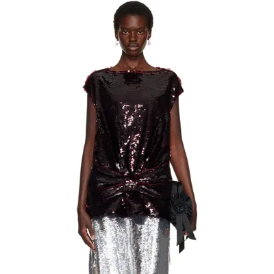 Simone Rocha Dark Red Boxy Peplum Sequin Tank Top In Purple