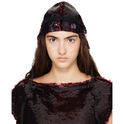 Simone Rocha Burgundy Sequin Bonnet In Deep Red