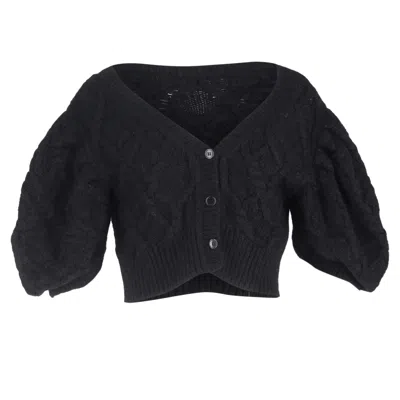 Simone Rocha Cable-knit Cropped Cardigan In Black Alpaca Wool