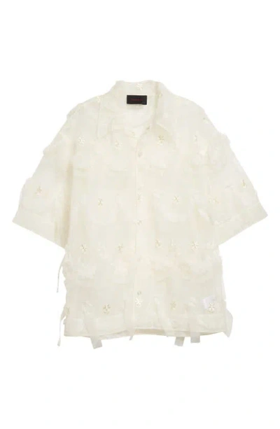 Simone Rocha Cake Embroidered Short Sleeve Button-up Shirt In White