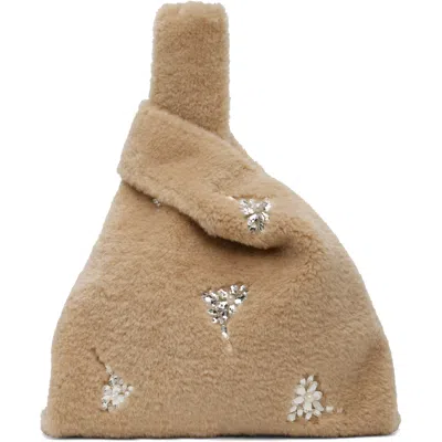 Simone Rocha Camel Embellied Faux Fur Tote In Nude