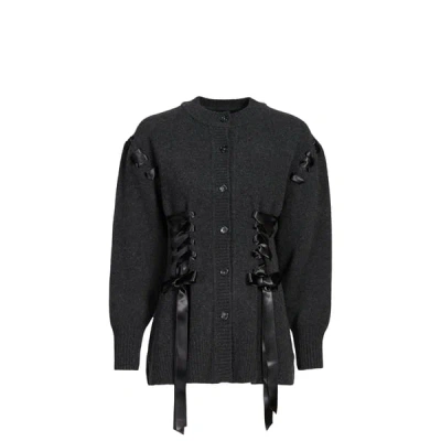 Simone Rocha Cardigan À Rubans Tressés En Laine Mélangée In Black