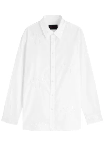 Simone Rocha Carnation Bow-embroidered Cotton-poplin Shirt In White