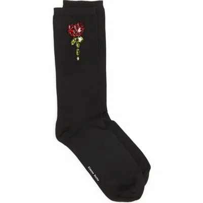 Simone Rocha Carnation Crystal Embellished Socks In Black/red/multi