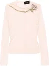 Simone Rocha Carnation-embellished Mesh Top In Pink