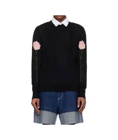 Simone Rocha Carnation Knitted Sweater In Black