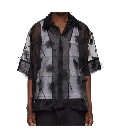 Simone Rocha Carnation Organza Boxy Shirt In Black