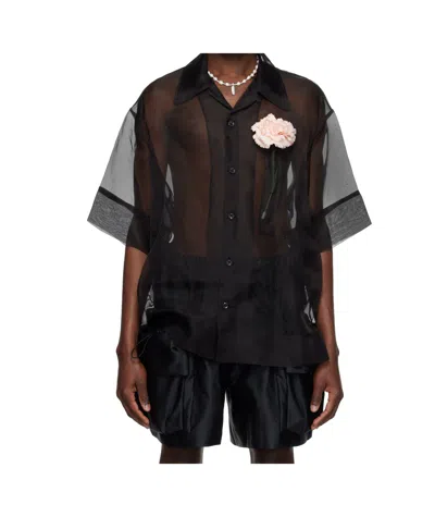 Simone Rocha Carnation Pocket Boxy Shirt In Black