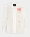 Simone Rocha Carnation-print Sailor-collar Puff-sleeve Shirt In White