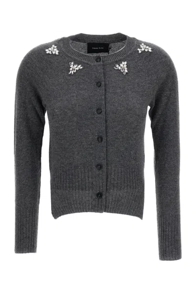 Simone Rocha Cashmere Cardigan With Crystal-cut Neckline Appliqué In Gray
