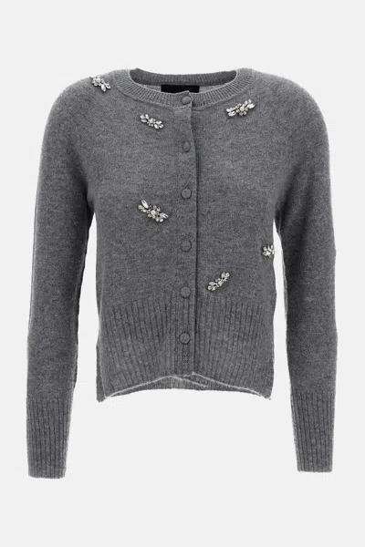 Simone Rocha Grey Cashmere Cardigan With Crystals In Gray